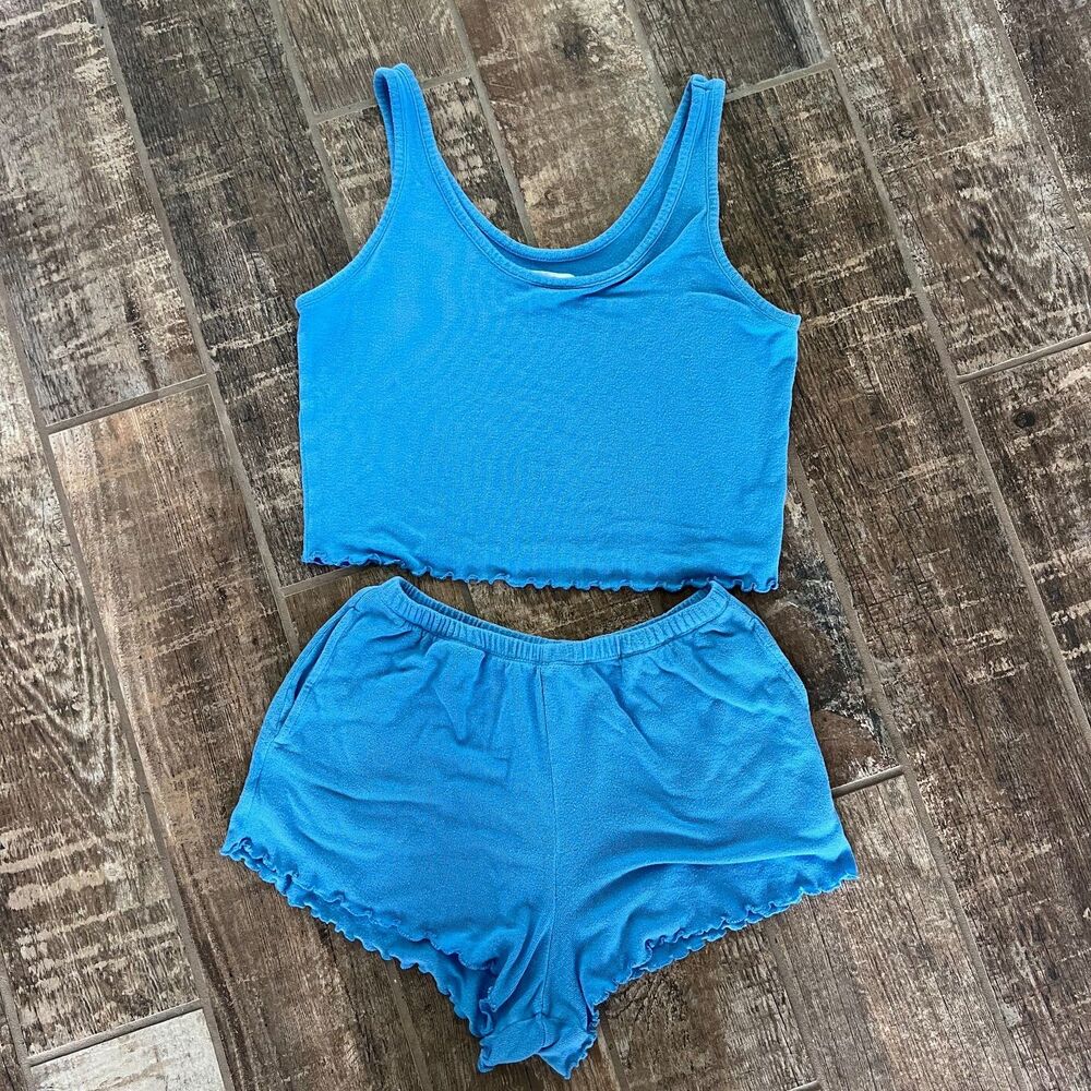 Terry Cloth Pajama Shorts Set Blue Colsie Women's Small